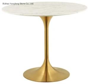 Round Artificial Marble Dining Table with Metal Base