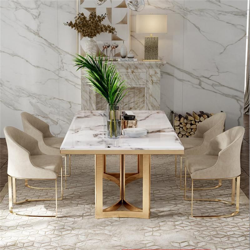 Nordic Light Luxury Marble Metal Dining Table Combination Modern Minimalist