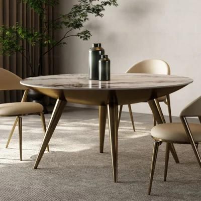 OEM Simple Nordic Golden Round Marble Dining Room Table
