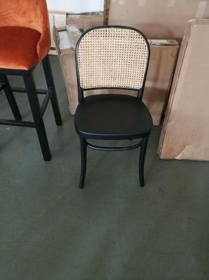 Kvj-C3 Good Quality Rattan Back Black Solid Wood Dining Chair