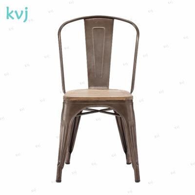 Metal Iron Chair with Wooden Seat