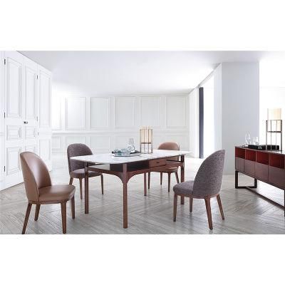 Modern Living Room Dining Furniture Table Marble Top Walnut Solid Wood Frame Wooden 6 Seater Rectangle Storage Dining Table