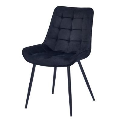 Upholstered Modern Velvet Fabric Black Metal Legs Dining Room Chair