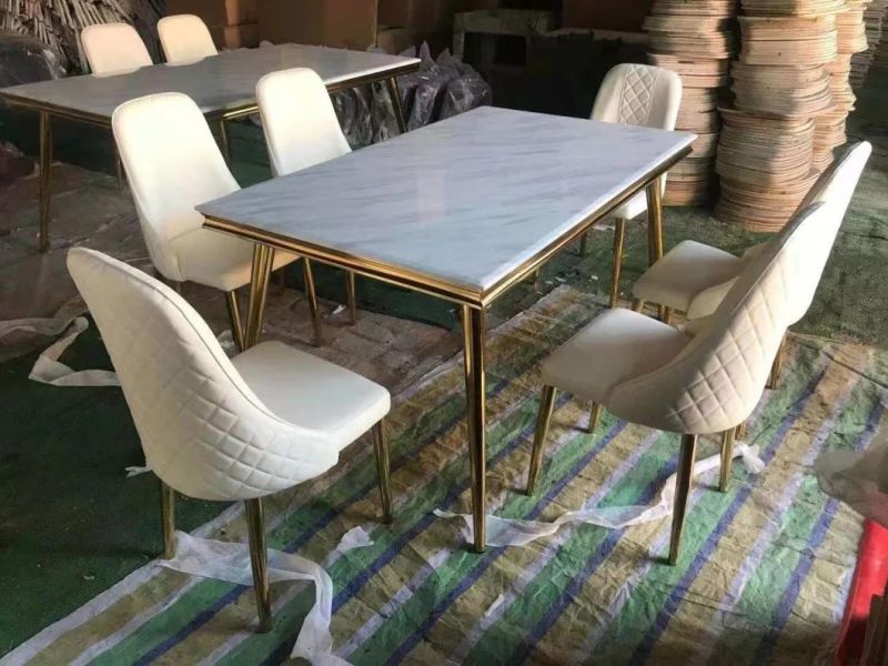 Top Sales Nordic Light Luxury Marble Dining Table with Gold Leg