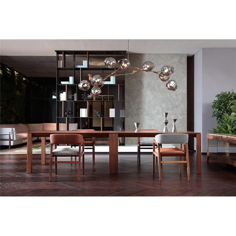 Modern Simple Design Hotel Apartment Restaurant Villa Home Dining Room Furniture American Walnut Color Rectangle Solid Wood Dining Table Set for 6 Seater