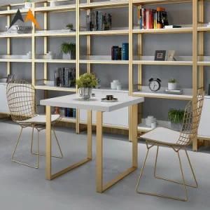 High Quality Modern Golden Wood Dining Table Set and Metal Legs