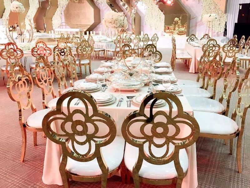 China Factory Wholesale Dubai Gold Metal Synthetic Leather Wedding Chair