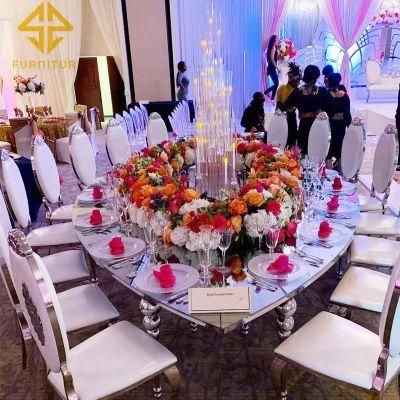 Factory Event Furniture Stainless Steel Frame Glass Top Wedding Banquet Oval Shape Dining Table Wedding Cake Tables