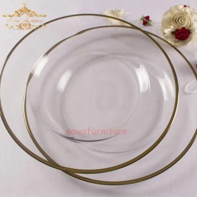 Elegant Lead-Free Transparent Glass Golden Beaded Charger Plates