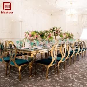 Modern Furniture Stainless Steel Gold Frame Event Dining Table Set for Wedding