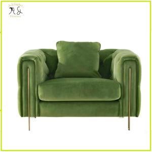 Luxury Modern Metal Design Copper Leg Velvet Single Lounge Accent Armchair Sofa Chair