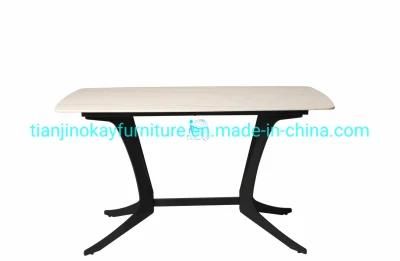 Modern Ceramic Top White Rectangle Dining Table with 4 Chairs Carbon Steel Base 4 People Dining Table