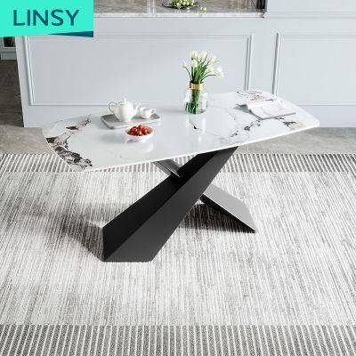 New Modern Metal China Marble Tables Stainless Steel Solid Wood Dining Table Ls886r1