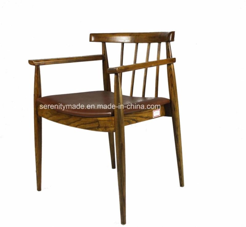 Wholesale Leisure Armchair Restaurant/Bar/Cafe PU Padded Seat Wooden Dining Chair