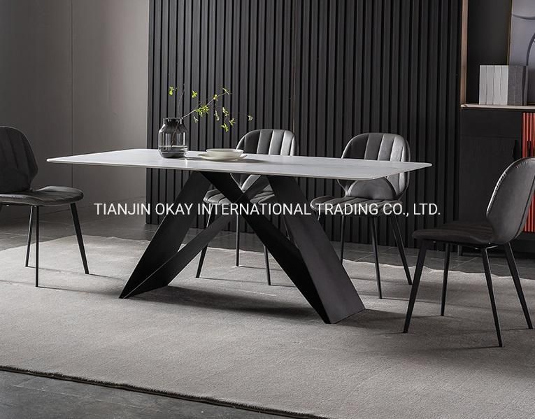 Luxury Nordic Modern Design Square Extendable Black Mable Ceramic Sintered Stone Dining Tables and Chairs Set 6 Seater Furniture