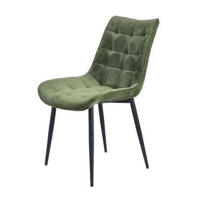 Nordic Style Metal Frame Padded Seat Crushed Velvet Chair Modern Blue High Back Velvet Dining Chair for Living Room