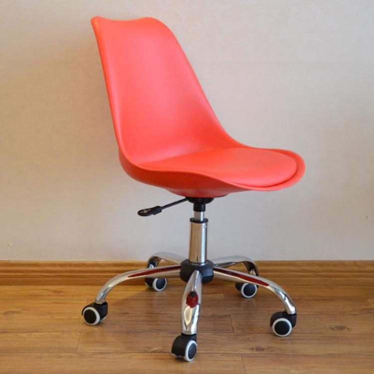 Modern Simple PP Plastic Swivel Chair Back Adjustable Seat Height Lifting Office Chair Metal Base with Pulley