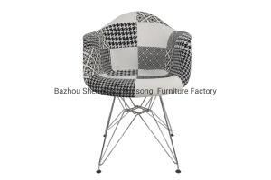 Home Leisure Patchwork Fabric Metal Legs PP Plastic Chair