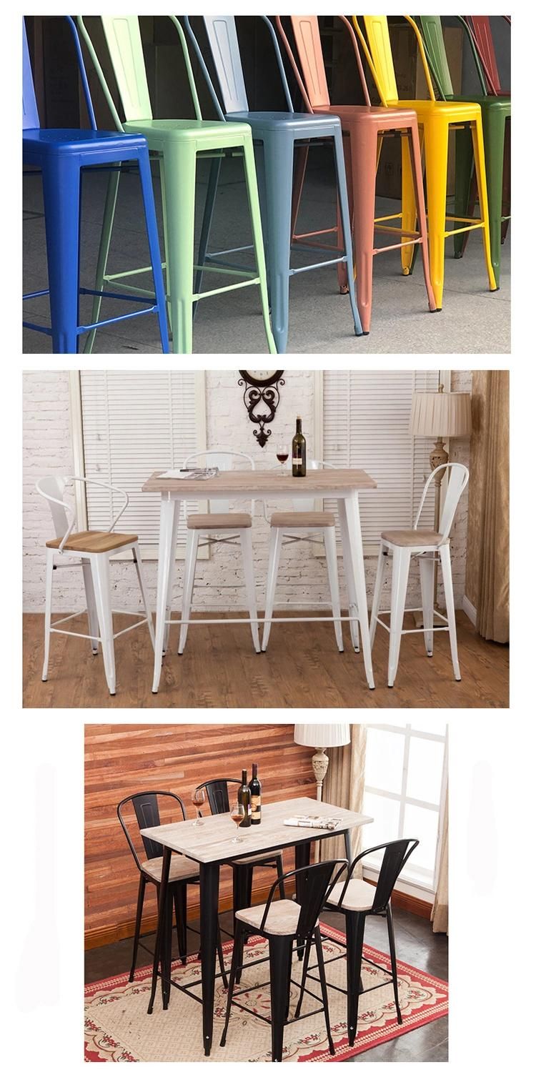 Hot Sale Nordic Design Restaurant Coffee Stool High Quality Plating Iron Frame Wooden Cushion Bar Chair with Big Backrest