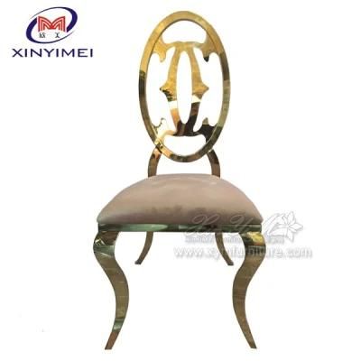 Gold Stainless Steel Frame Oval Carved Back Chairs Used Wedding for Sale