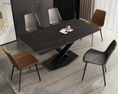 Wholesale Customized Modern Furniture Ceramic Top Extendable Dining Table for Metal
