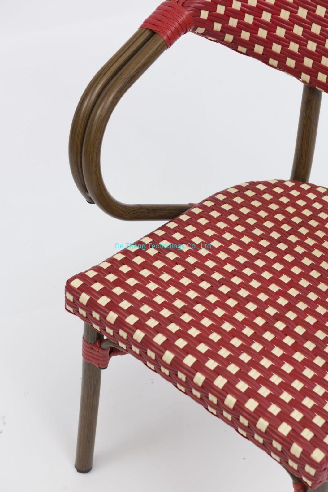 Outdoor Furniture Supplier Stackable Rattan Wicker Armchair Garden Restaurant Bistro French Terrace Chairs