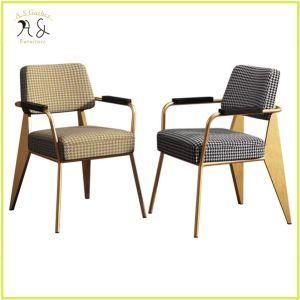 Light Luxury Industrial Metal High Grade Fabric Arm Chair Restaurant Dining Chair