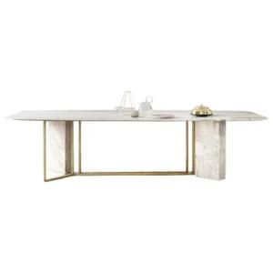 Stainless Steel and Marble Frame Dining Table
