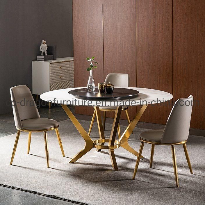 Modern Gold Stainless Steel Base Dining Table with Marble Top