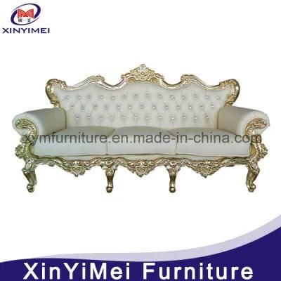 Wholesale 3 Seater White Wedding Sofa Chairs with Gold Frame