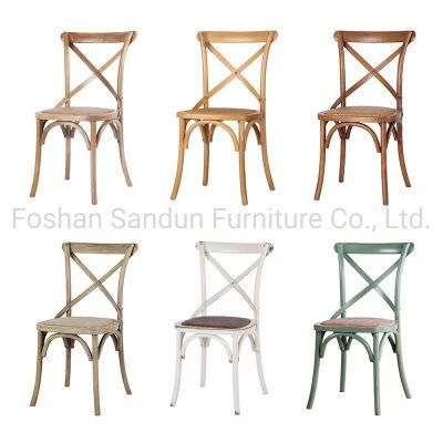 Outdoor Solid Wood with Rattan Cushion Cross Back Dining Chair for Wedding