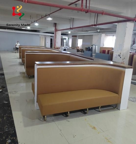 Customize Made Commercial Use PU Booth Sofa Hotel Lobby Restaurant Booth Seating Waiting Sofa Booth Seating with Tile Wall