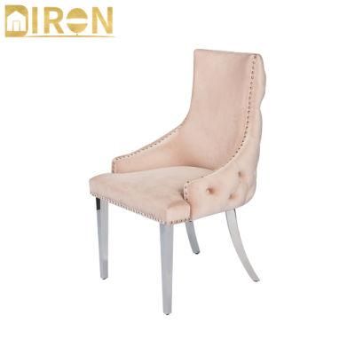 Home Furniture Restaurant UK Style Fireproof Velvet Upholstered Stainless Steel Legs Dining Chairs