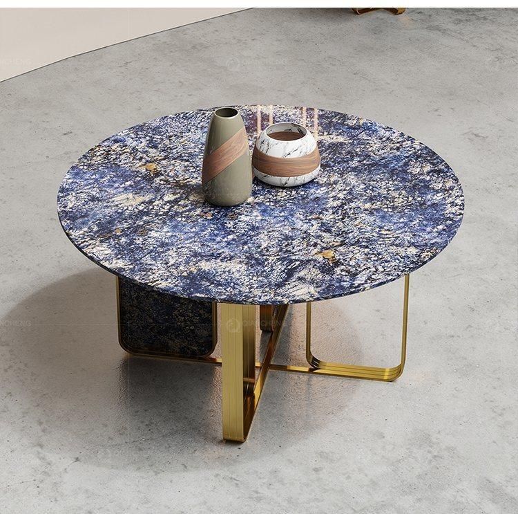 Simple Nordic Style Golden Round Sintered Stone Table for Dining Room Furniture