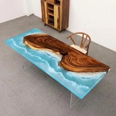 Unique Solid Wood Crystal Clear Epoxy Resin Dining Table River Live Edge Table