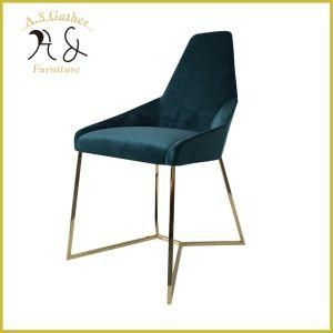 Modern Restaurant Furniture Navy Blue Velvet Brass Legs Dining Chair
