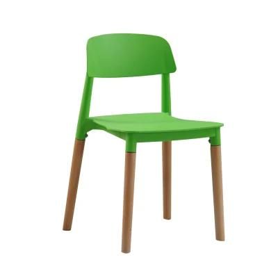 Square Seat Plastic Back Four Wood Legs Dining Chair