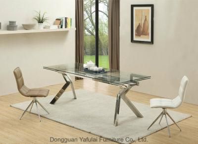 Hot Sale Modern Clear Glass Steel Dining Home Table Furniture