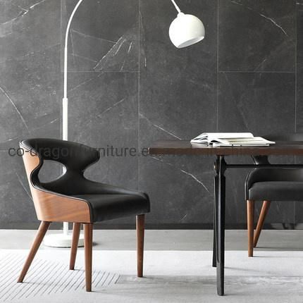 Modern Leather Dining Chair with Wooden Legs for Home Furniture