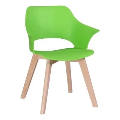 Nordic Design PP Plastic Leisure Chair with Wooden Leg for Restaurant Coffee Shop