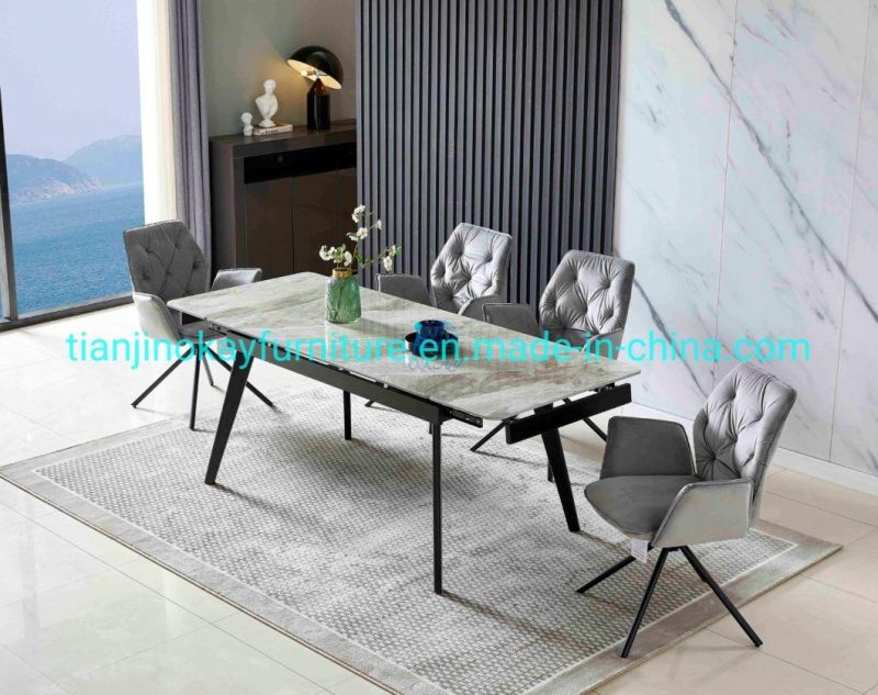 Italian Modern Folding Extendable Furniture Dining Table Sets Luxury 6 Chairs Sintered Stone Ceramic Marble Dining Table Set