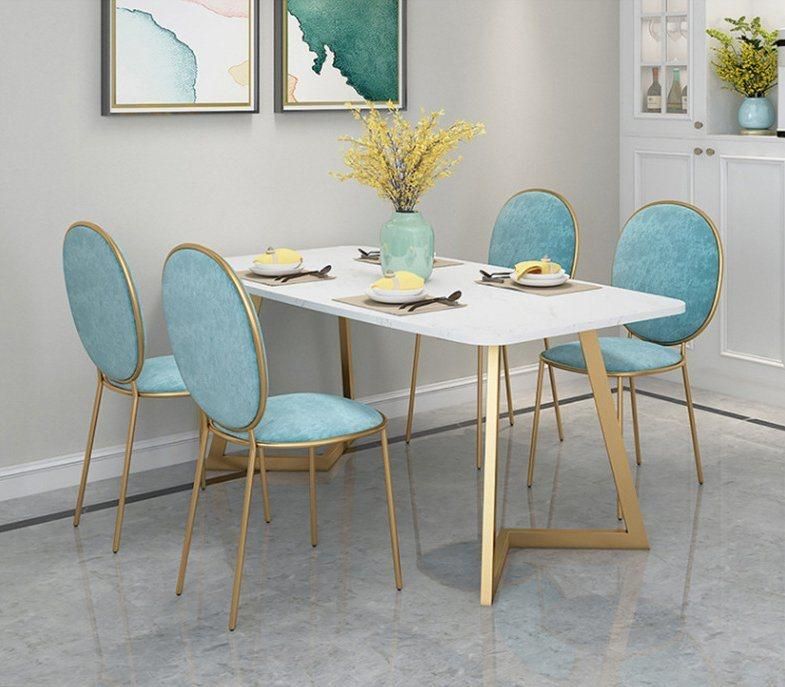 Modern Metal Base Italian Style Marble Dining Table