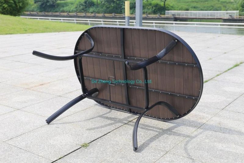 Wholesale Villa Restaurant White Plastic Wood Aluminum Frame Table and 4 Chairs Garden Dining Set Outdoor Furniture(
