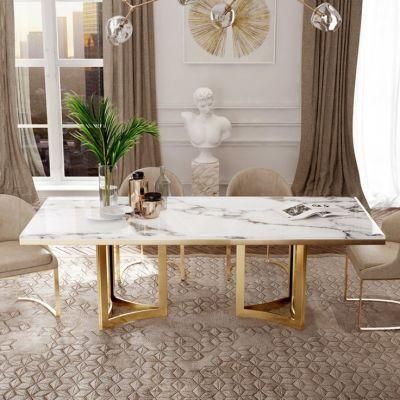 Nordic Luxury Style White Marble Dining Tables Combination Small Apartment Coffee Table with Stainless Steel Metal