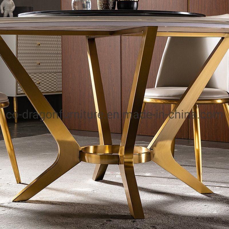 Modern Gold Stainless Steel Base Dining Table with Marble Top