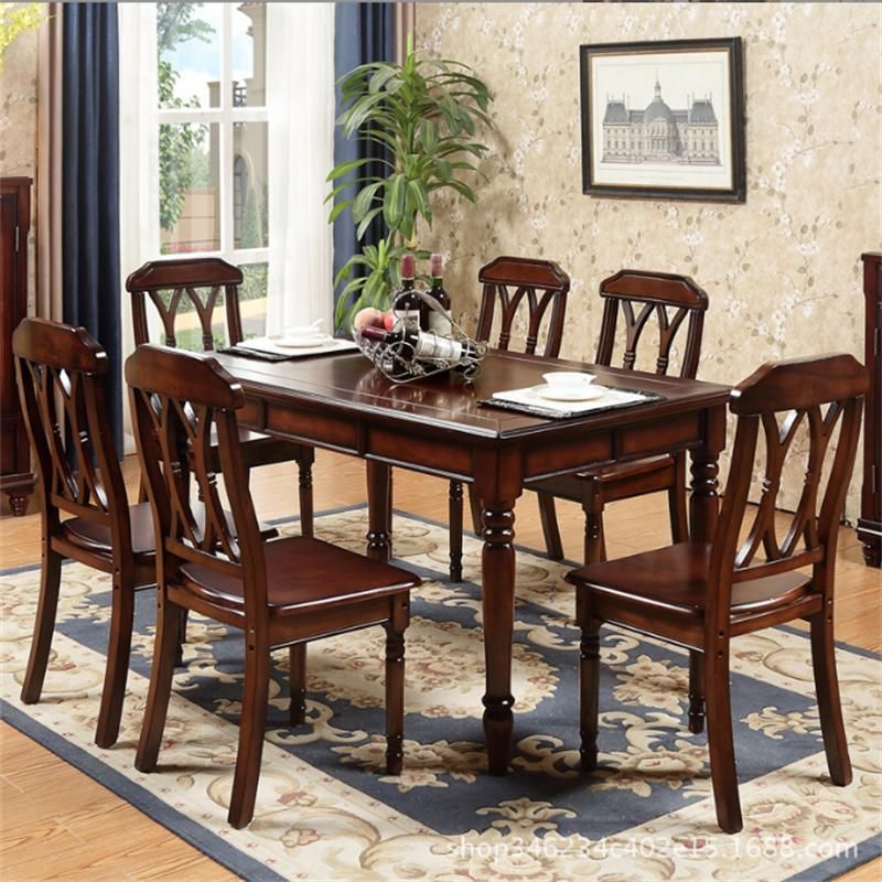American Rectangular Oak Combination Dining Table All Solid Wood Assembly