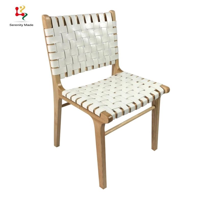Popular Simple Design White Color Braiding Seat and Back Restaurant Chair
