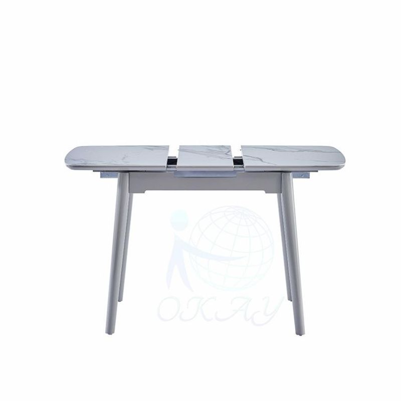 Okay Best Seller Modern Minimalist Rectangular Extendable Sintered Stone Dining Table Set with Light Grey Marble Table Top Solid Ash Wood Frame