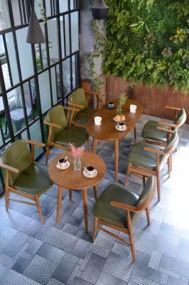 Cheap Leather Wooden Restaurant Cafe Dining PU Back Chairs and Tables Dining Sets