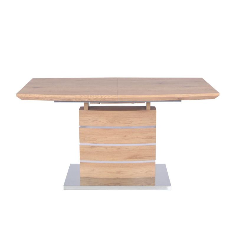 Factory Supply Dining Room Furniture MDF Oak Color Extendable Dining Table with Wood Color Paper